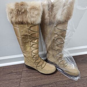 Baby Phat Tan and Brown Winter Boots with Fur Trim